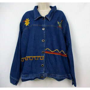 Collections Etc Denim Shirt Jacket Womens XXL Shacket Southwestern Embroidered